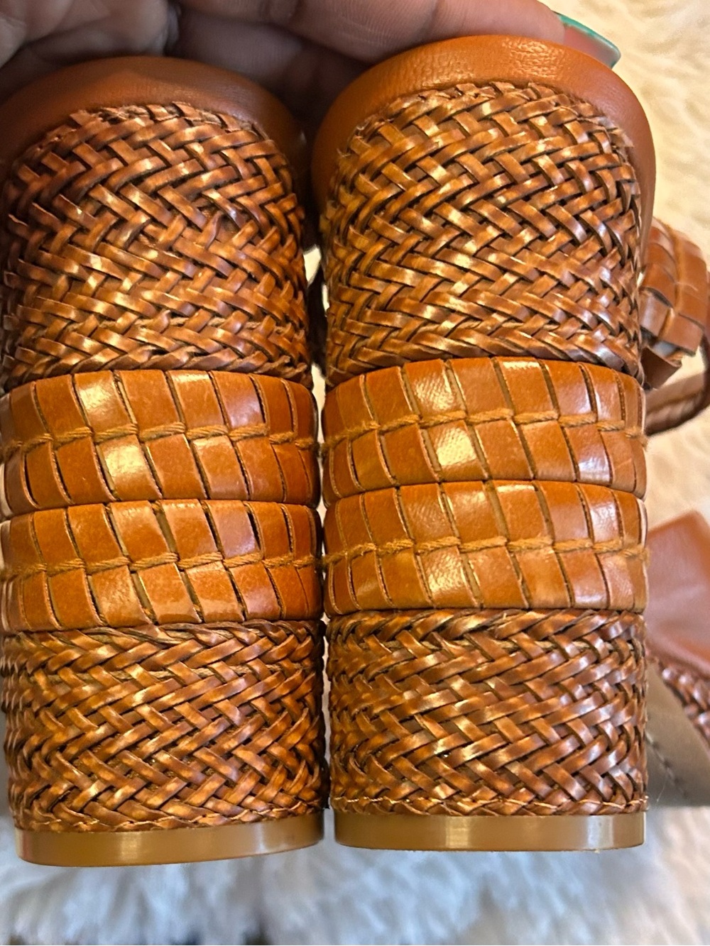 Vince Camuto Cognac Braided Knot Wedge Sandals - Picture 4 of 8